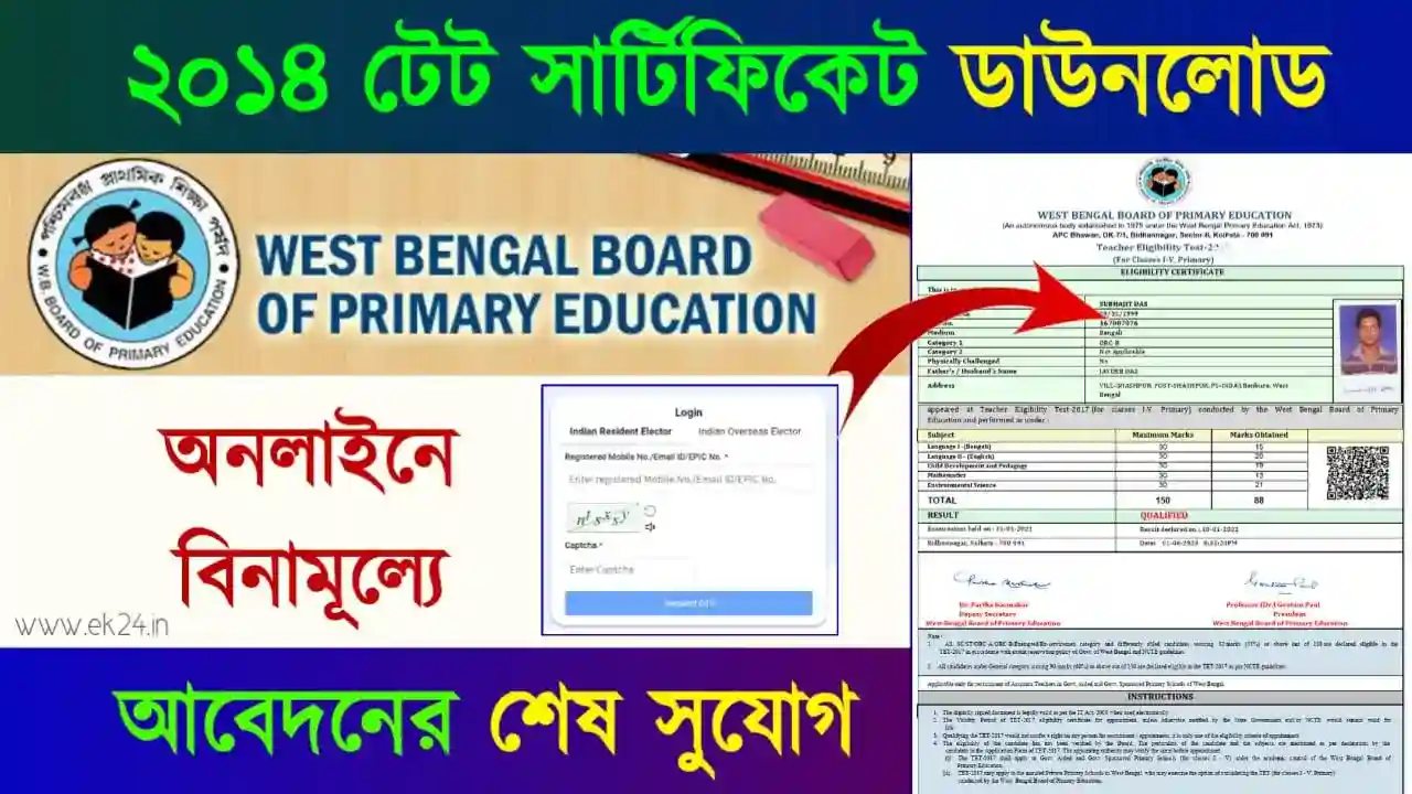 TET 2024 Certificate Download তথা ২০১৪ সালের টেট সার্টিফিকেট ডাউনলোড